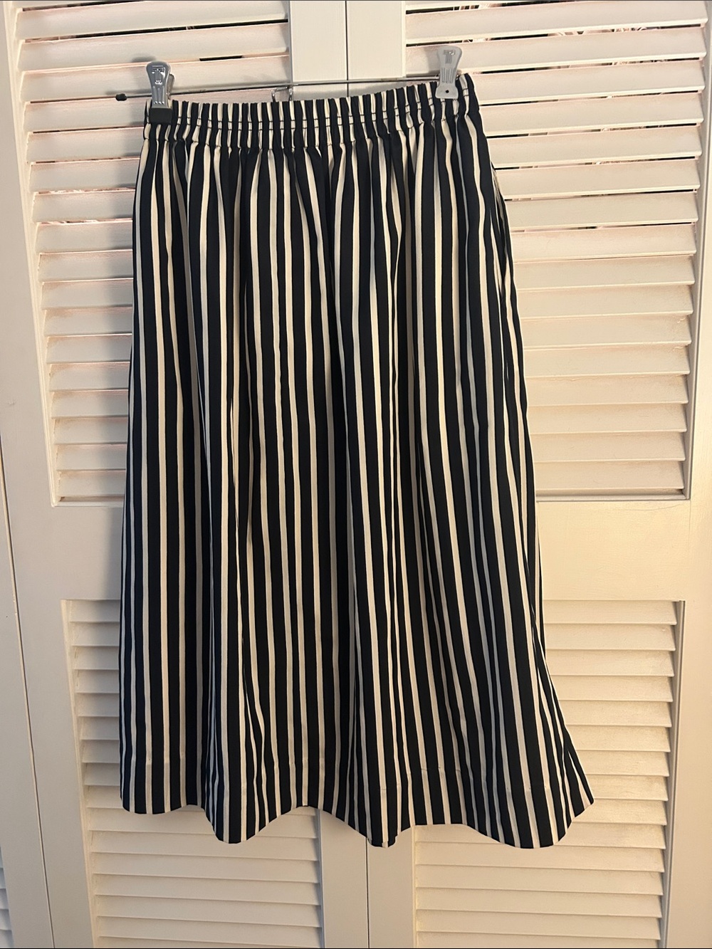 J. Crew Navy & Ivory Vertical Stripe Midi Skirt